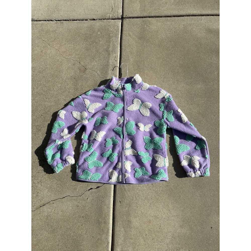 NWT Lucky Brand Youth L Purple Shearling Full Zip Butterfly Fleece Jacket Cute